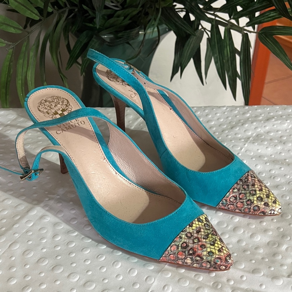 Vince Camuto Turquoise and Multicolor Slingback Heels